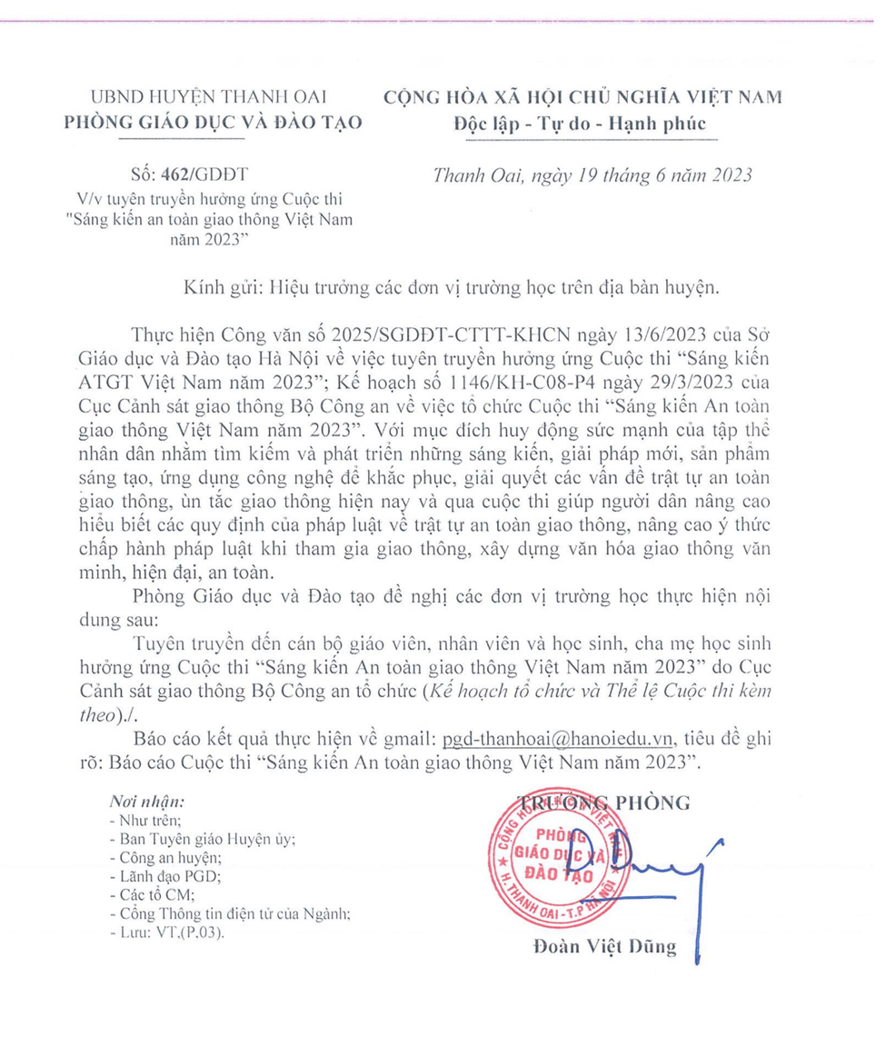 Kế hoạch tổ chức cuộc thi "Sáng kiến An toàn giao thông Việt Nam năm 2023"