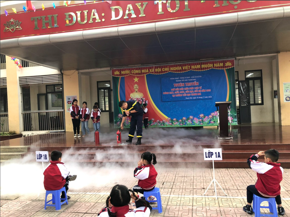 CÔNG TÁC TUYÊN TRUYỀN  PCCC&CNCH CỦA CÔNG AN HUYỆN THANH OAI TỔ CHỨC TẠI TRƯỜNG TIỂU HỌC THANH MAI